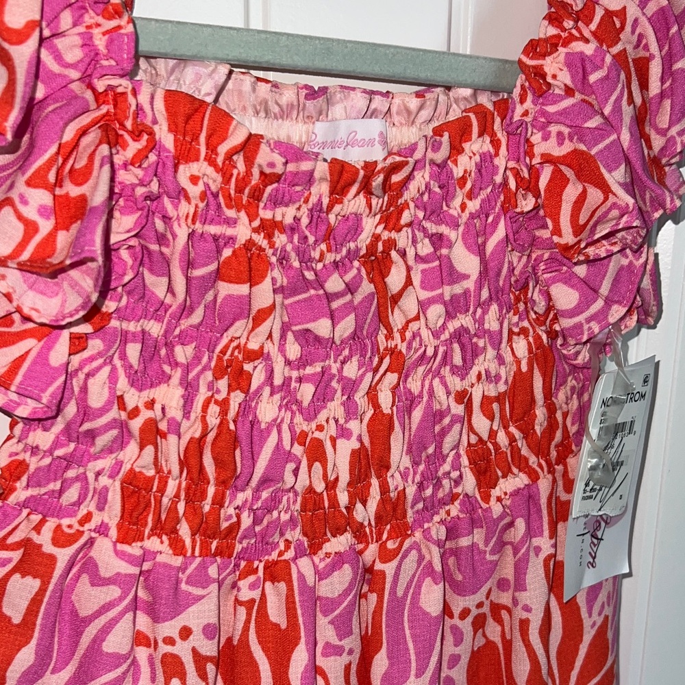 Bonnie Jean Girls Pink and Red Ruffled & Ruched Butterfly Romper Sz 6X - NWT! - Picture 5 of 11